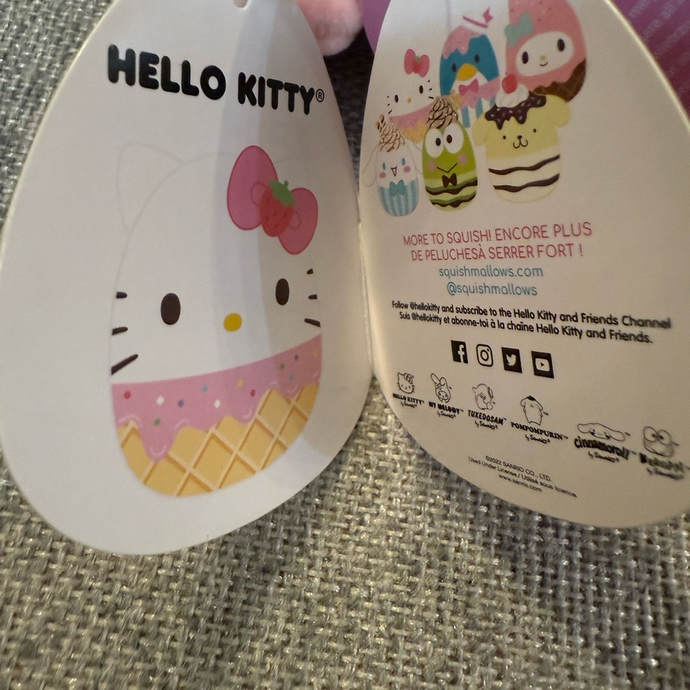 Squishmallows Sanrio 5” Hello Kitty Ice Cream Cone Pink Strawberry Plush NWT - Picture 7 of 7